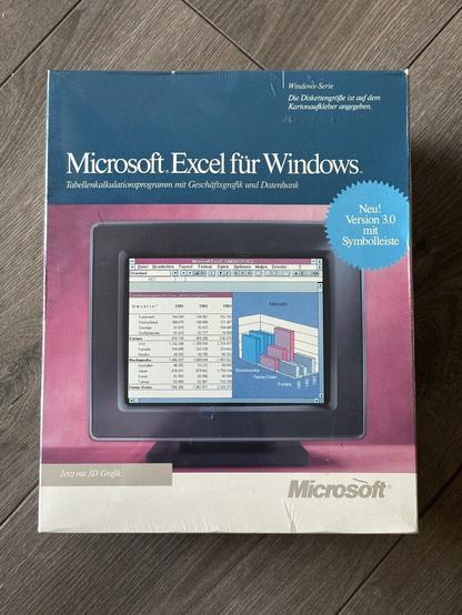 Microsoft Excel 3.0 für Windows, die Schachtel.