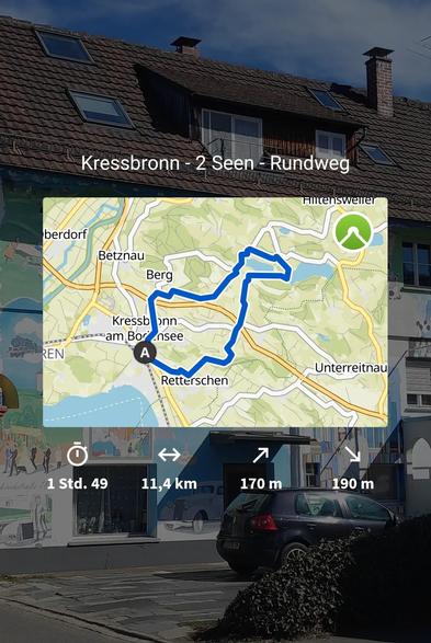 Karte von Komoot zur heutigen Wanderung.