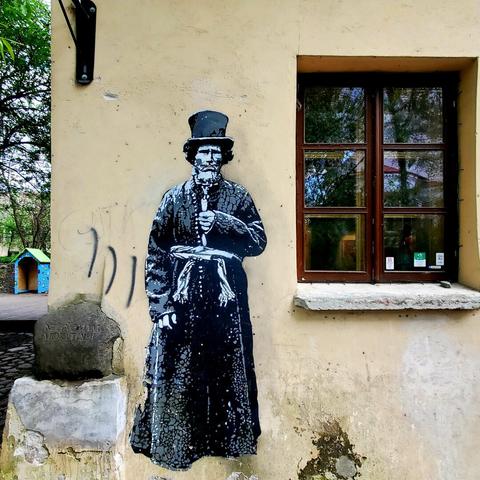 Artwork by (R)estart Reality in Vilnius old town, Lithuania