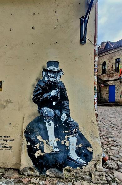 Artwork by (R)estart Reality in Vilnius old town, Lithuania