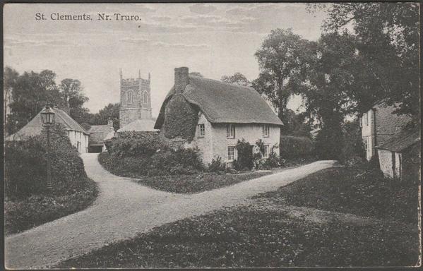 Printed monochrome postcard showing a view of the village of St Clement near Truro in Cornwall.
Publisher not stated, No 502, c.1910.
Postally unused.
Good condition, with very slight corner bumps, but slight wear to right edge and some rubbing to back.
