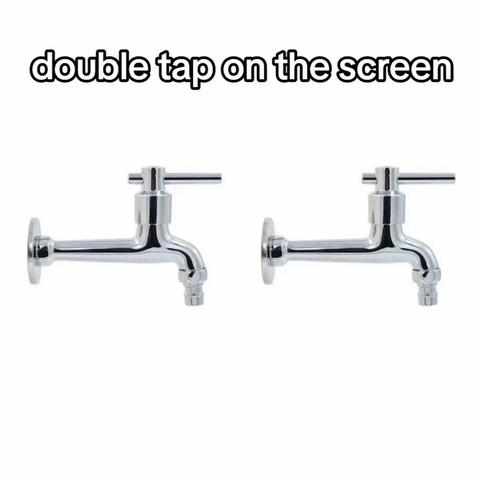 Two water faucets with the text "double tap on the screen" above them.