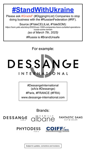 Logo and company information for Dessange International (Paris, France).