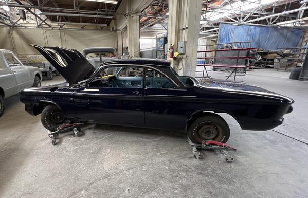 Freshly painted 1964 Corvair, side view