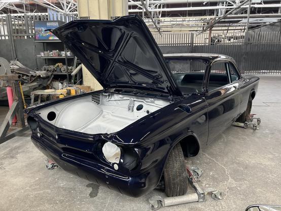 Freshly painted 1964 Corvair, front view