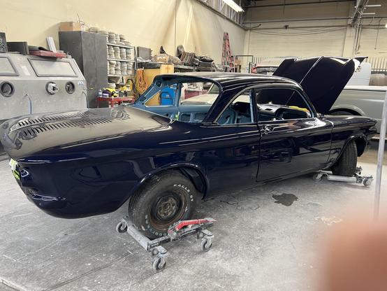 Freshly painted 1964 Corvair, rear view