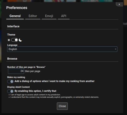 Preferences dialog