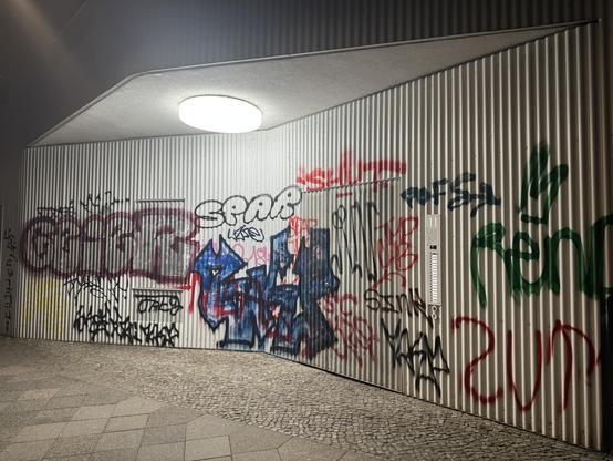 Hauseingang in Wellblechoptik, komplett zugetagged.