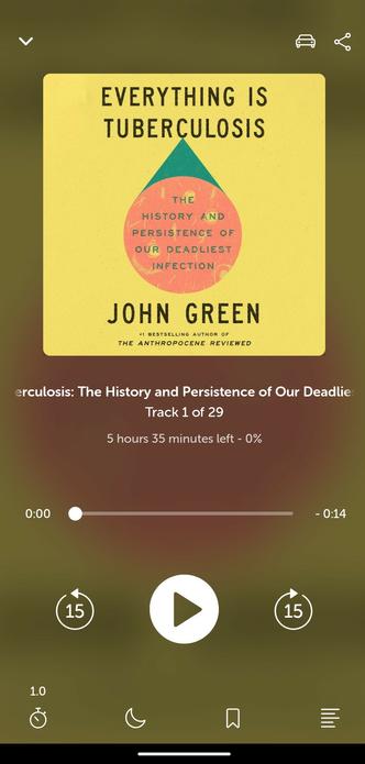 Screenshot of book cover, Everything is Tuberculosis by John Green. The cover is yellow and orange with green text.