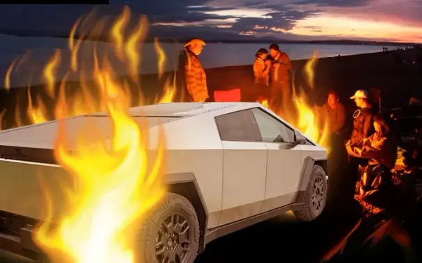 Burning tesla cybertruck