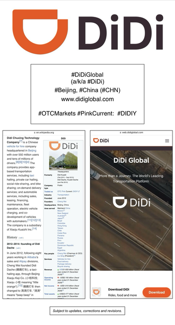 Wikipedia article and company website information for DiDi Global (Beijing, China).