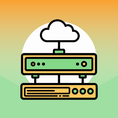 An icon showing a simple "tech stack" consisting of two pieces of hardware and a connected cloud hovering on top
