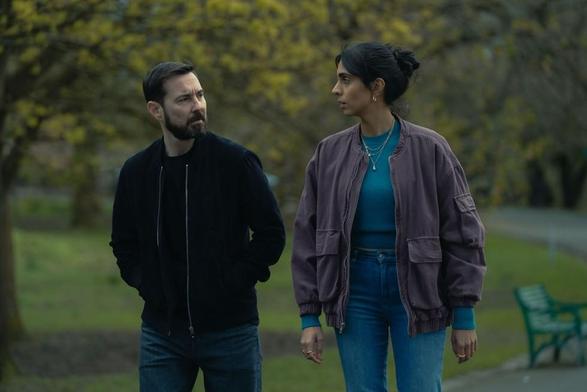 Martin Compston and Anjli Mohindra star in Fear on Amazon Prime, a thriller about a young couple in Glasgow tormented by a neighbour.
