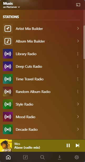 Plexamp interface, select your station