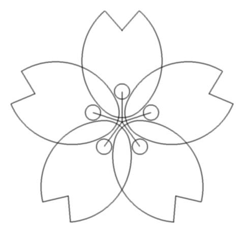 A black and white drawing representing a cherry tree flower.