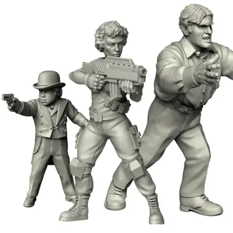 Crooked Dice's new team 'The hitmen and her' - Bowler hat bloke slices your head off, metal-mouth-man chews ...everything, and our space captain handles any extraterrestrial complications. Would you like to know more? https://l.d20.ninja/2p98mx34 #CrookedDice #MyMiniFactory #Miniatures #TabletopGaming #Wargaming #3DPrinting