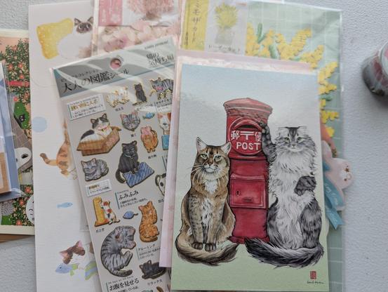 Cat stickers and cat postcard