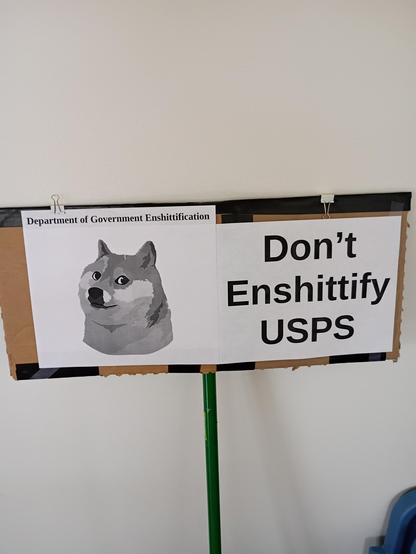 An amateurish DOGE logo reading "Department of Government Enshittification", and "Don't Enshittify USPS".