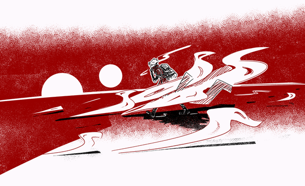 a fanart of Vash travelling through the desert