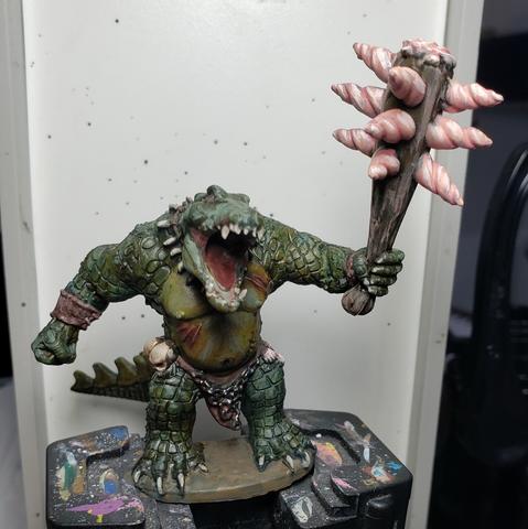 Green Gator Man with sea shell encrusted club miniature