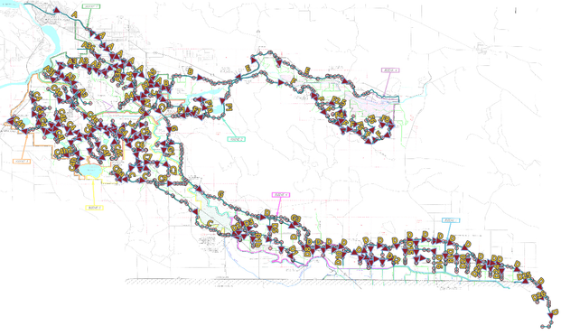 The physical layout of infrastructure mapped in QGIS