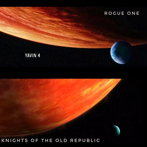 Don't remember thinking of it before but seeing #Yavin4 in #RogueOne now while I'm playing #KnightsoftheOldRepublic made me appreciate both even more and hope we get #YavinStation in #Andor season 2

#StarWars #Yavin