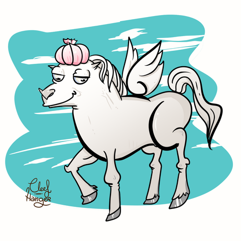 Smug faced horse with wings and a garlic in its head, better drawn with more detail and more resemblance to a horse.