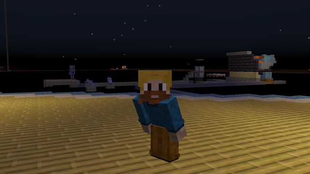 Minecraft dude (me!) crouching in front of an iron farm. Skeleton and dogs in the background.