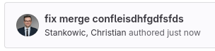 Screenshot of GitLab showing a very frustrated commit message:

"fix merge confleisdhfgdfsfds"