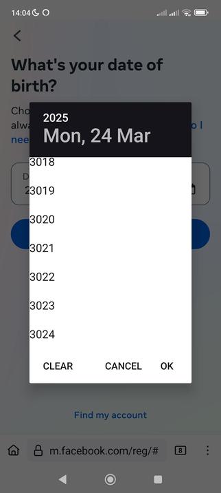 Screenshot of a calendar year chooser, with dates up to the year 3024