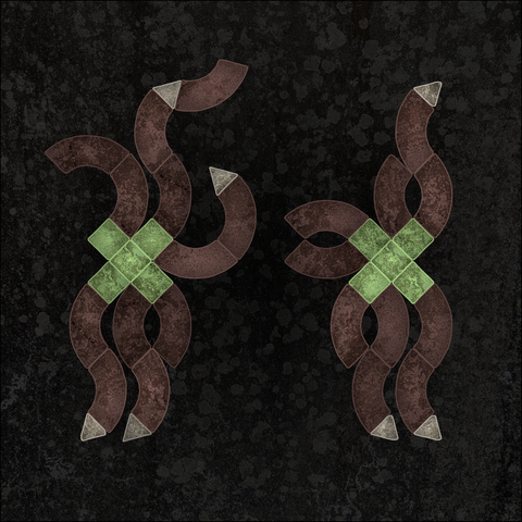Code generated design. Geometric blocks are connected with each other on the edges. The background and the blocks have textures so they look less digital and more organic. The vertices on the block edges have been slightly displaced also to look less perfect.

In this variation there are two vertical shapes, as if standing next to each other and interacting.