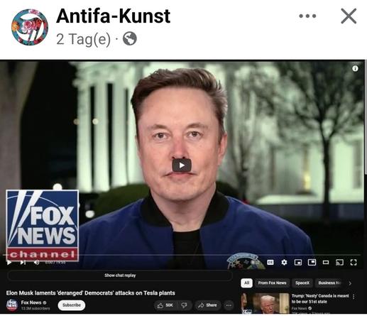 Vorschaubild für einen Videobeitrag mit / über Elon Musk. Der Play-button sitzt unterhalb von Elons Nase und sieht beim flüchtigen Betrachten wie ein Hitlerbärtchen aus.