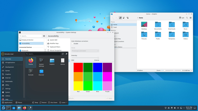 Pulpit Fedory z desktopem KDE Plasma