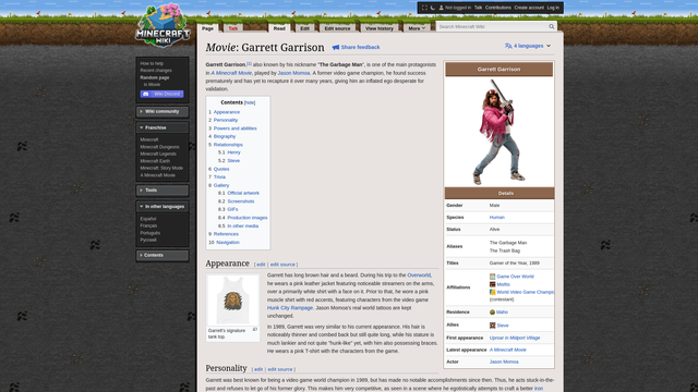 Screenshot of the "Movie: Garrett Garrison" Minecraft Wiki page.
https://minecraft.wiki/w/Movie:Garrett_Garrison
