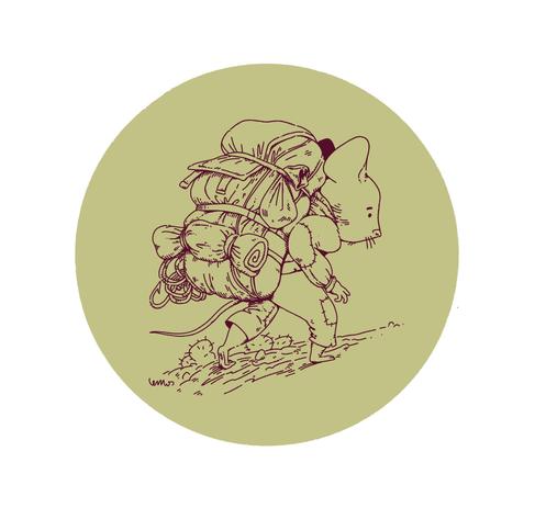 Drawing ofd a mouse explorer with a huge backpack
