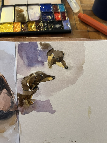 Two quick sketches of the coffee shop owner’s dog that is such a good boy