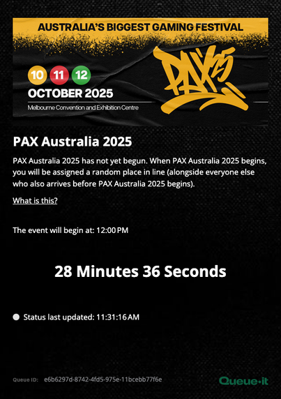 a screenshot of a waiting screen for PAX Australia 2025 tickets