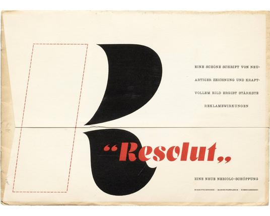 Cover of a type specimen titled “Resolut” over a large R.