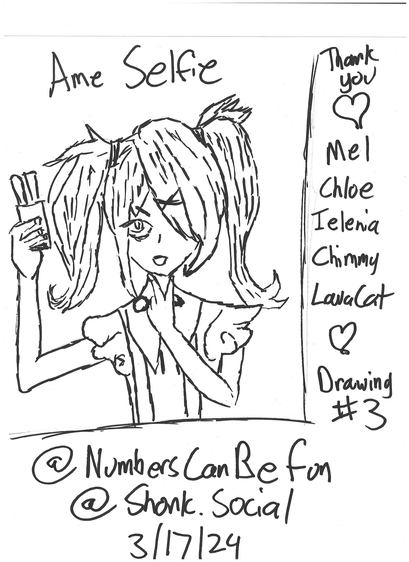 A drawing of Ame taking a selfie from the game.