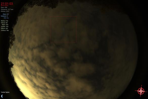 Allsky Aufnahme bedeckter Himmer mit Leuchterscheinung