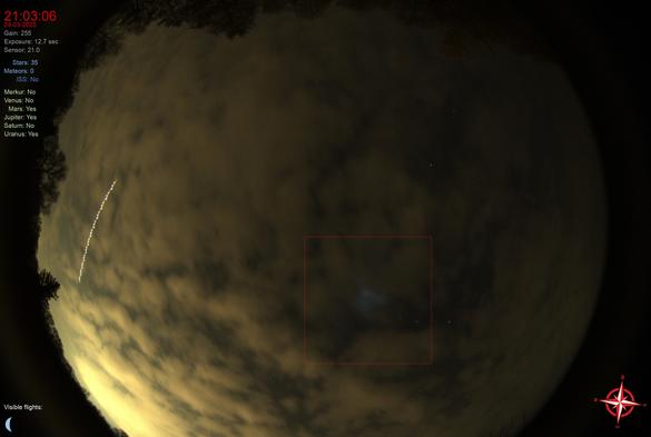 Allsky Aufnahme bedeckter Himmer mit Leuchterscheinung