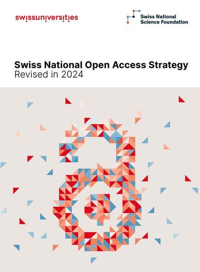 Titelseite der revidierten Nationalen Schweizer Open Access Strategie, die 2024 revidiert wurde mit mehrfarbigen Open Access Logo.