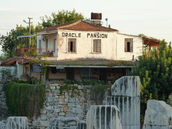 small, family run pension, seen from the pronaos of Apollo's temple, at Didyma