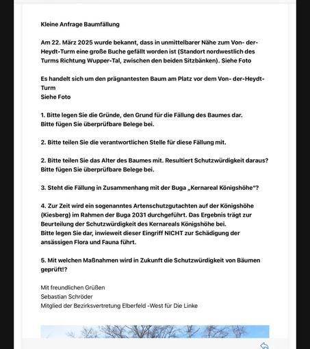 Kleine Anfrage Baumfällung Sebastian Schröder #dieLinke Bezirksvertretung #elberfeldwest