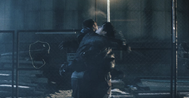 Two boys who love each other very much colliding in a high-velocity hug