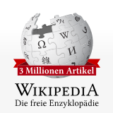 Wikipedia Logo mit rotem Banner: 3 Millionen Artikel