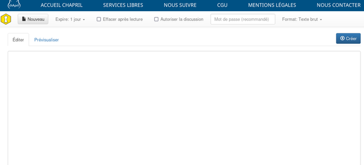 Copie écran de la page d'accueil de paste.chapril.org