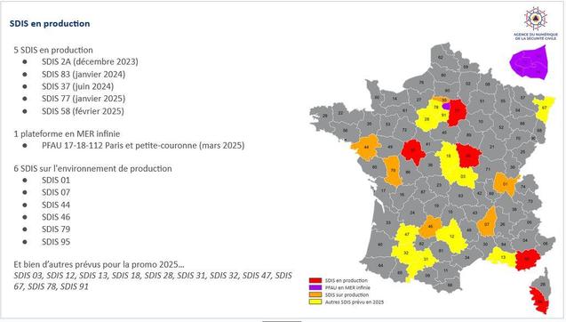 SDIS en production sous NexSIS ou en cours de mise en place