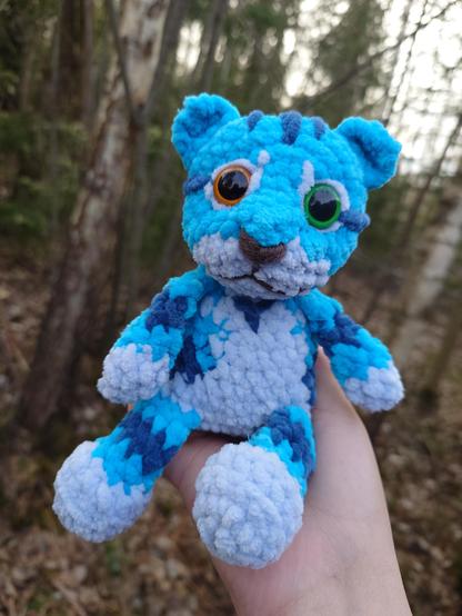 Crocheted blue cat plush