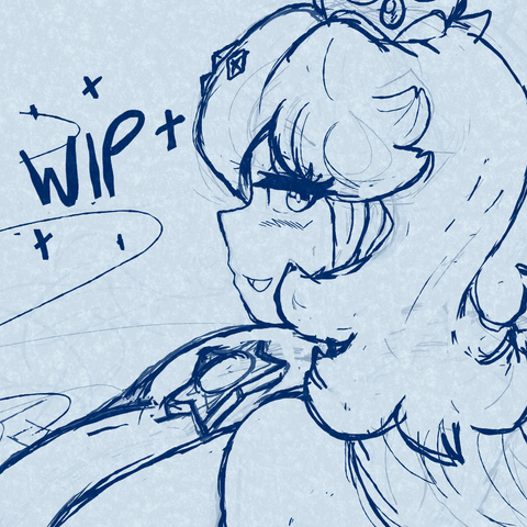 Digital Sketch. Work in Progress of Rosalina from Super Mario Galaxy looking back towards the viewer. Letters "WIP" are seen on the right.